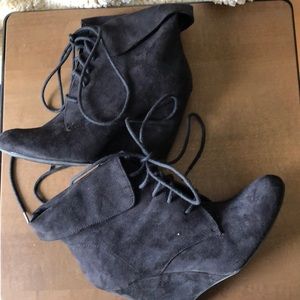 Nine West Black Suede Wedge Booties